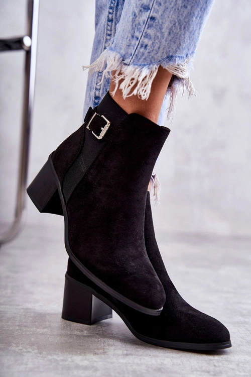 Zamszowe Botki Na Słupku Czarne Vannes