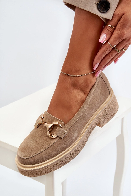 Zazoo 3429 Zamszowe Mokasyny Damskie Z Ozdobą Beżowe