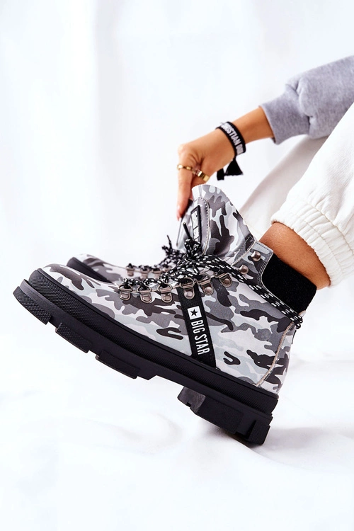 Skórzane Trapery Botki Big Star II274368 Moro Czarne