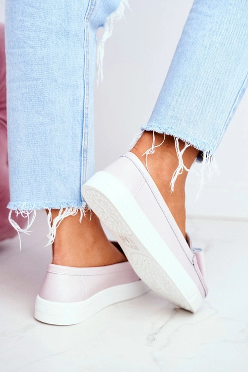 Mokasyny Damskie Skórzane Różowe Lovren