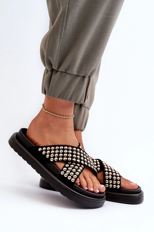 Damskie Zdobione Klapki Na Platformie Czarne Niraela