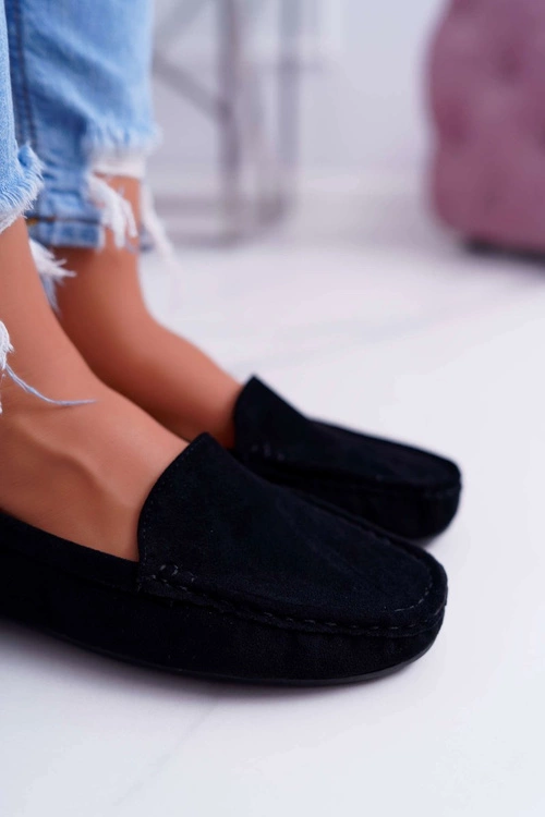 Mokasyny Damskie Wygodne Eko-zamsz Czarne Lemma