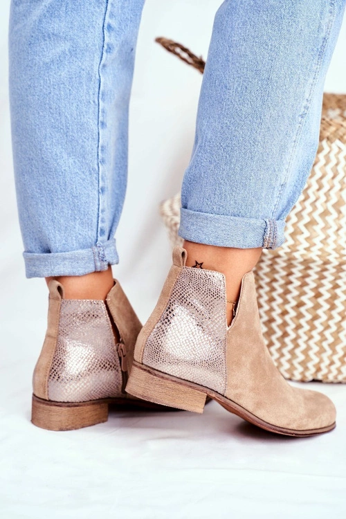 Botki Damskie Płaski Obcas Wiosenne Khaki Viva