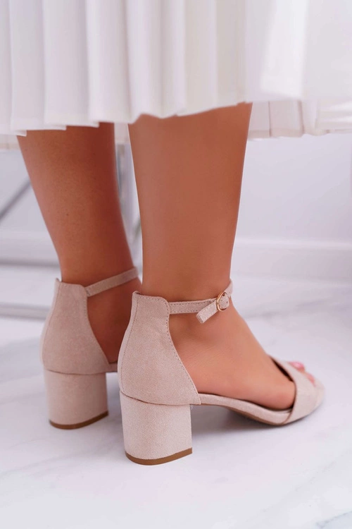 Sandały Damskie Na Słupku Z Brokatem Beżowe Nathalie