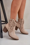 Ażurowe Botki Na Słupkowym Obcasie Beżowe Nurissa