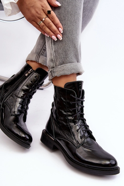 Wygodne Lakierowane Ocieplane Botki Czarne Lemar Revin