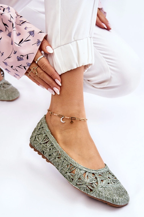 Ażurowe Modne Baleriny Zielone Thiago