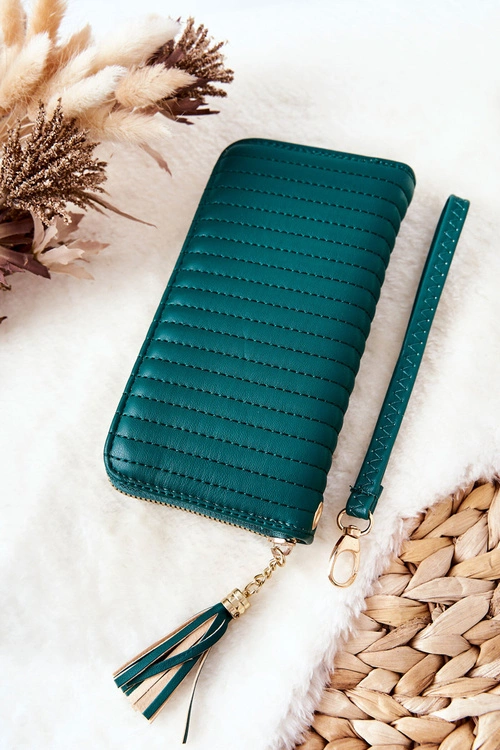 Duży Portfel Pikowany Z Paseczkiem Zielony