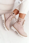 Zamszowe Ażurowe Botki Maciejka Beżowe 05033-04