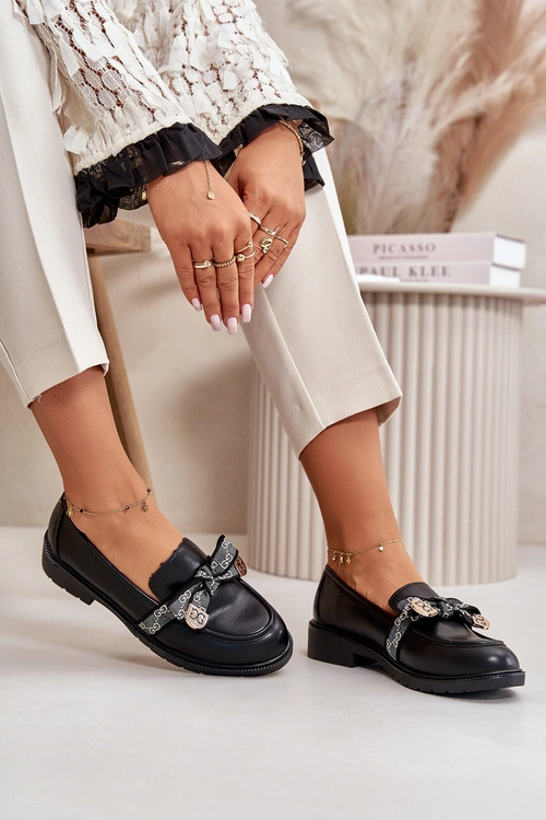 Damskie Mokasyny Z Kokardą S.Barski HY42-331 Czarne