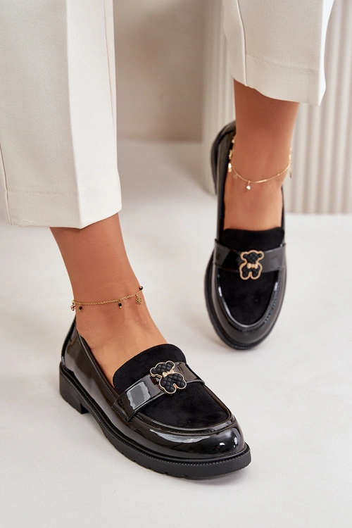 Mokasyny Damskie Lakierowane Z Misiem Czarne S.Barski HY42-339A