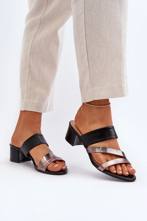 Klapki Damskie Na Niskim Obcasie Czarne Rosila