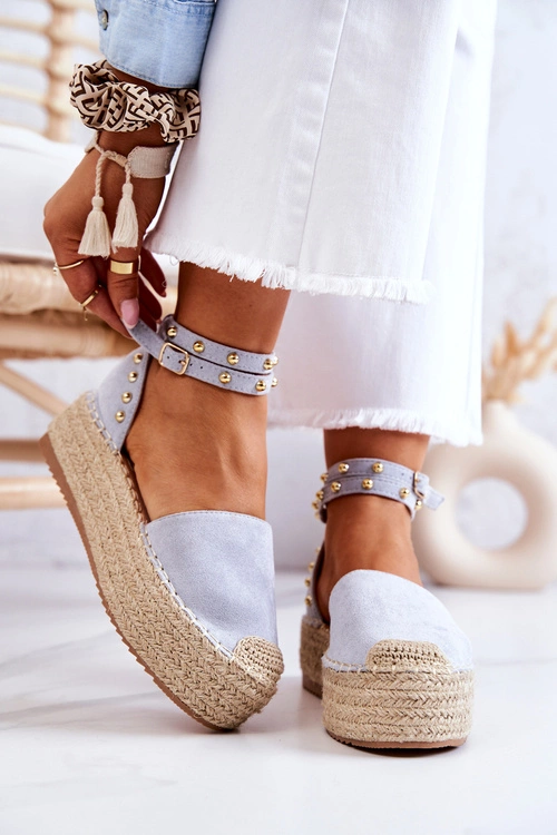 Espadryle Sandały Z Dżetami Niebieskie Lillian