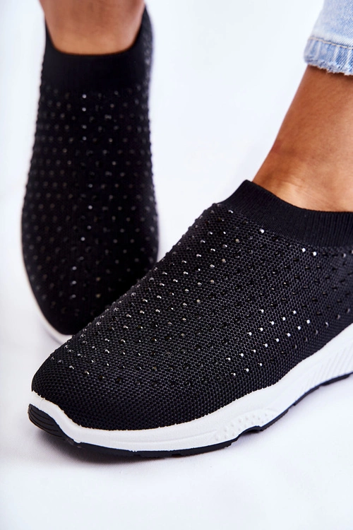 Damskie Wsuwane Buty Sportowe Z Cyrkoniami Czarne Calsey