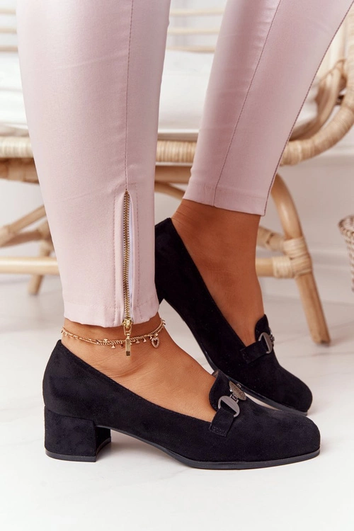 Zamszowe Półbuty Na Obcasie Sergio Leone PB148 Czarne