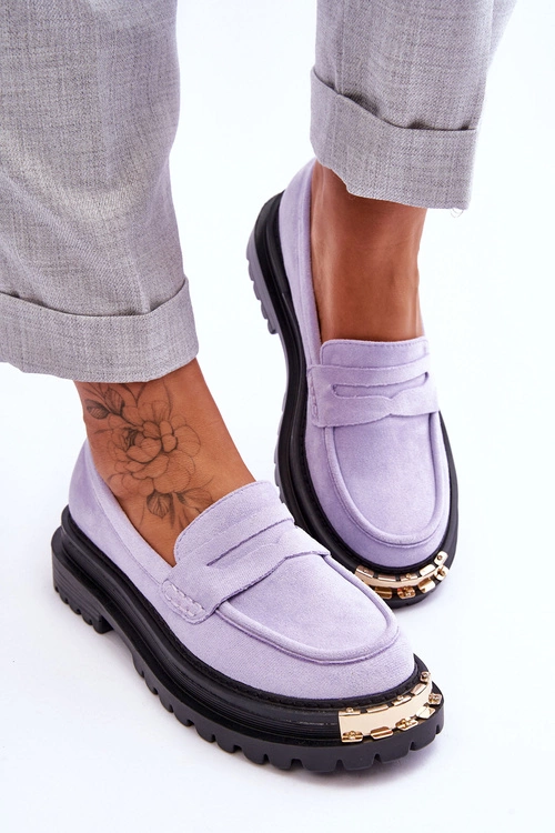 Klasyczne Zamszowe Mokasyny Z Ozdobą Fioletowe Monaro