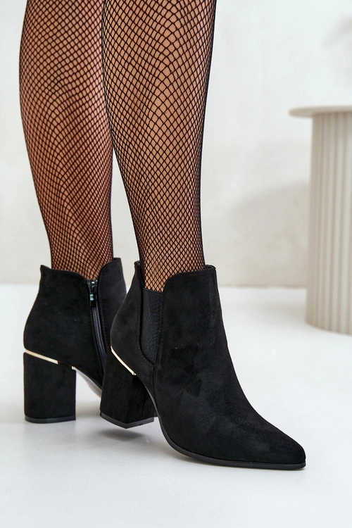 Eko Zamszowe Botki Na Słupku Ocieplane Czarne Daivine