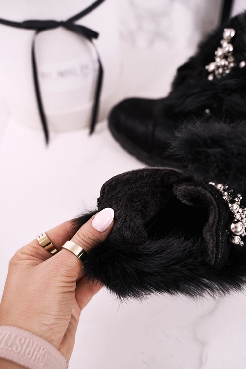 Dziecięce Ocieplane Botki Z Futerkiem Nubuk Czarne Ella