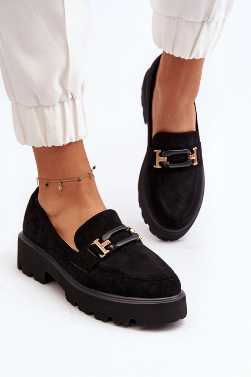 Mokasyny Damskie Z Ozdobą Czarne Omavia