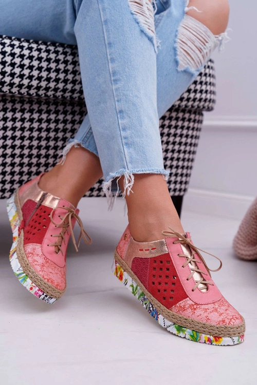 Damskie Skórzane Półbuty Maciejka Koralowe 03339-18