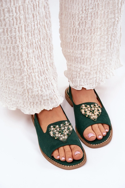 Sandały Damskie Z Ozdobnym Sercem S.Barski KV27-018 Zielone