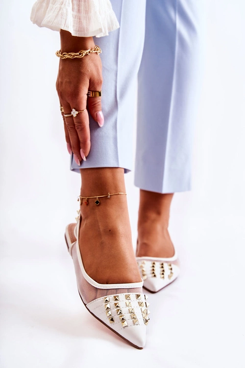 Damskie Baleriny Z Ćwiekami Białe Kinley