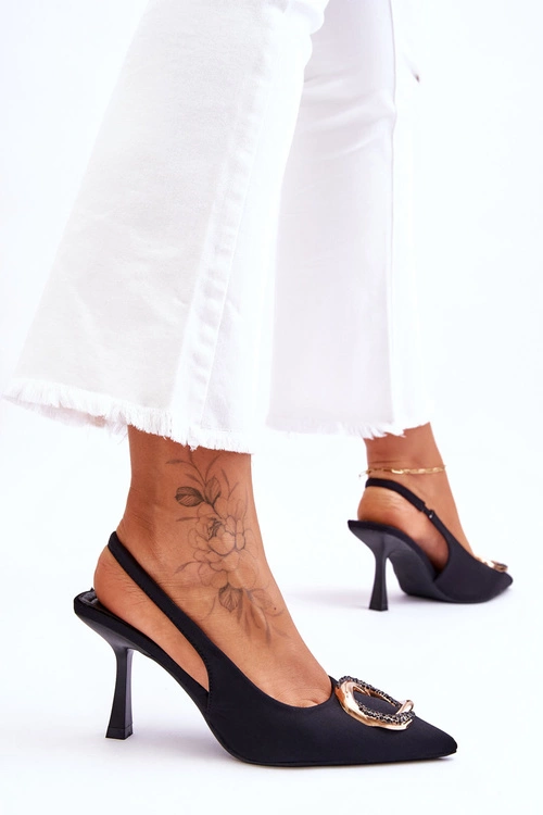 Modne Szpilki Z Ozdobą I Cyrkoniami Czarne Alexia