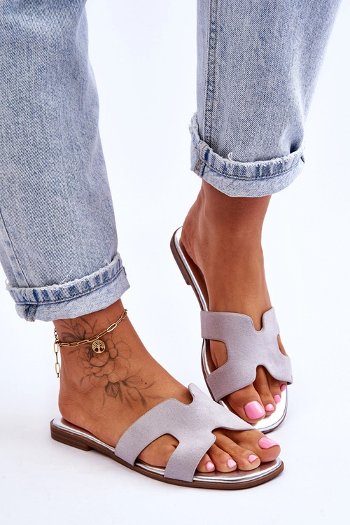 Damskie Klasyczne Zamszowe Klapki Szare Evana