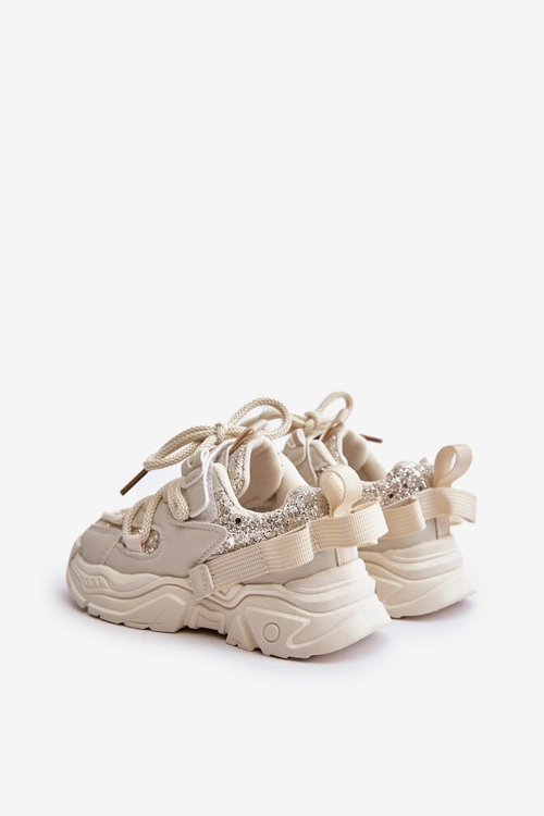 Sneakersy Dziecięce Ozdobione Cekinami Beżowe Liatoma
