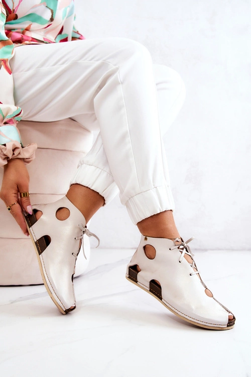 Lekkie Skórzane Botki Maciejka 03426-25 Jasny Beż