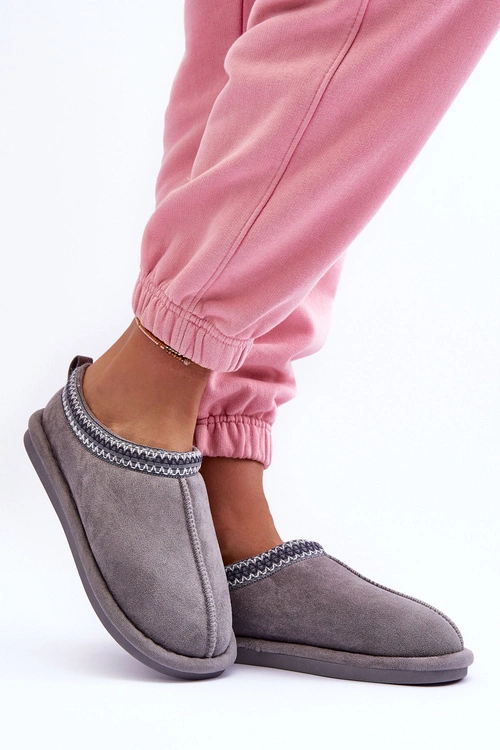 Damskie Zamszowe Papcie Z Futerkiem Szare Polinna