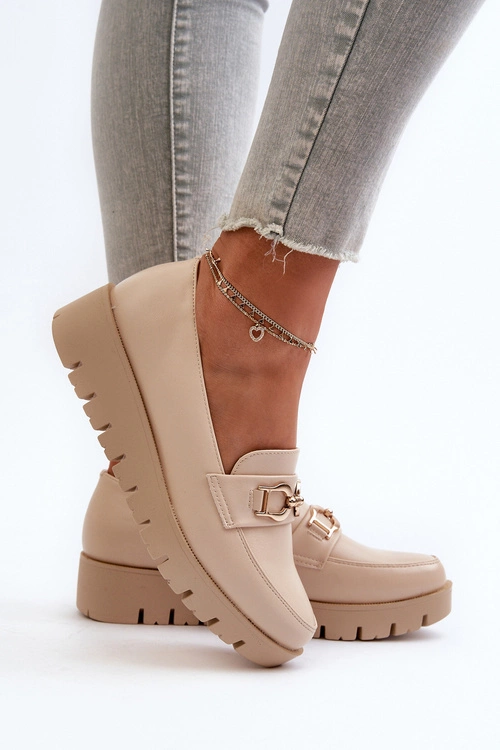 Mokasyny Damskie Na Platformie Z Ozdobą Jasnobeżowe Kaldina