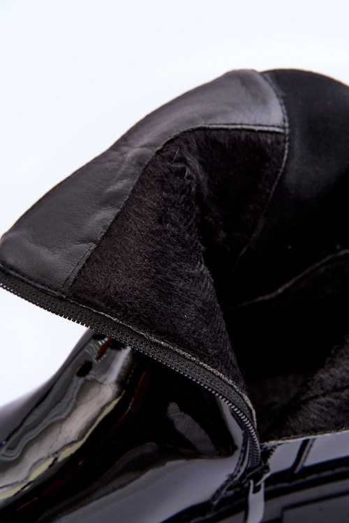 Lakierowane Botki Sztyblety Damskie Czarne Elspetia