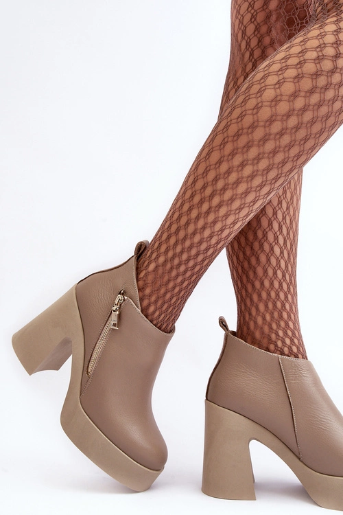 Botki Damskie Na Masywnym Słupku Z Suwakiem 1755 Zazoo Beżowe