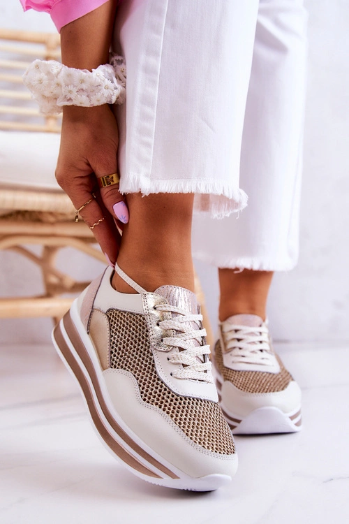 Damskie Buty Sportowe Sneakersy Biało-Złote Bourne