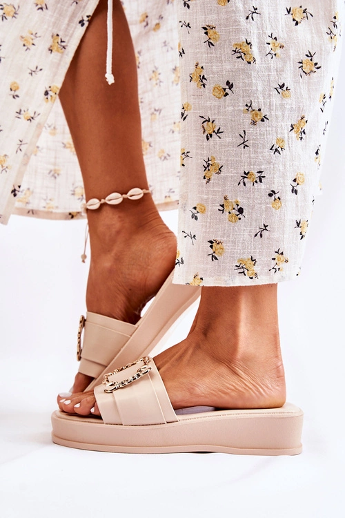 Damskie Modne Skórzane Klapki Beżowe Adaline