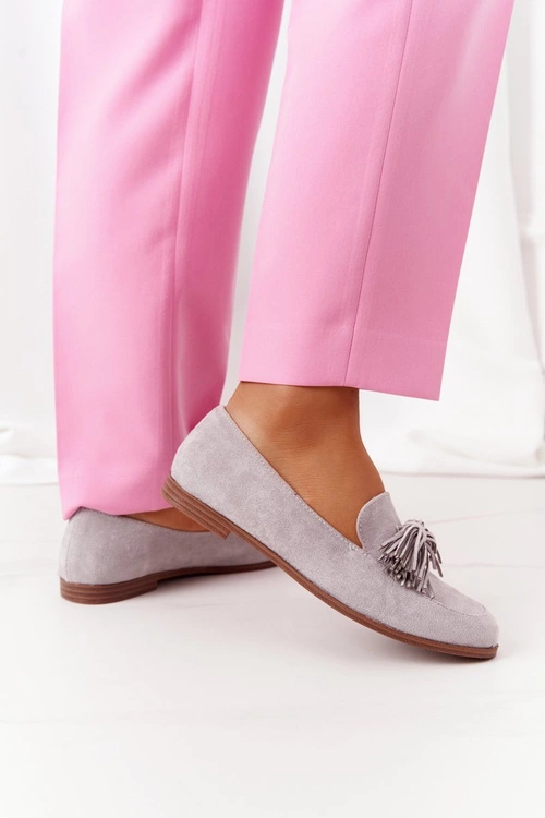 Zamszowe Mokasyny Z Frędzlami Szare Alicante
