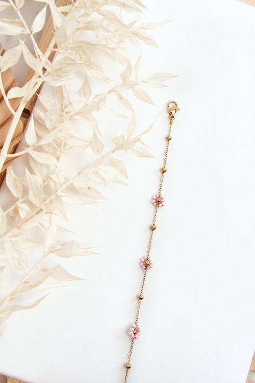 Bransoletka Z Różowymi Kwiatkami Złota