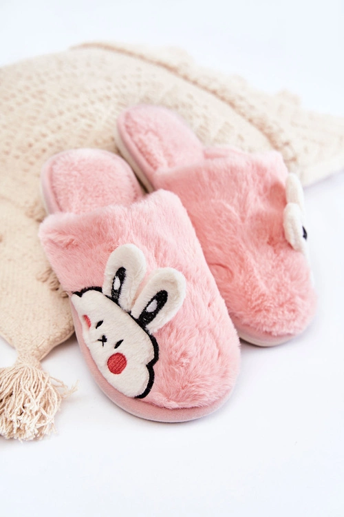 Damskie Futrzane Papcie Z Królikiem Jasnoróżowe Trisha