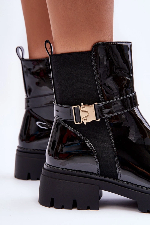 Lakierowane Botki Sztyblety Damskie Czarne Elspetia