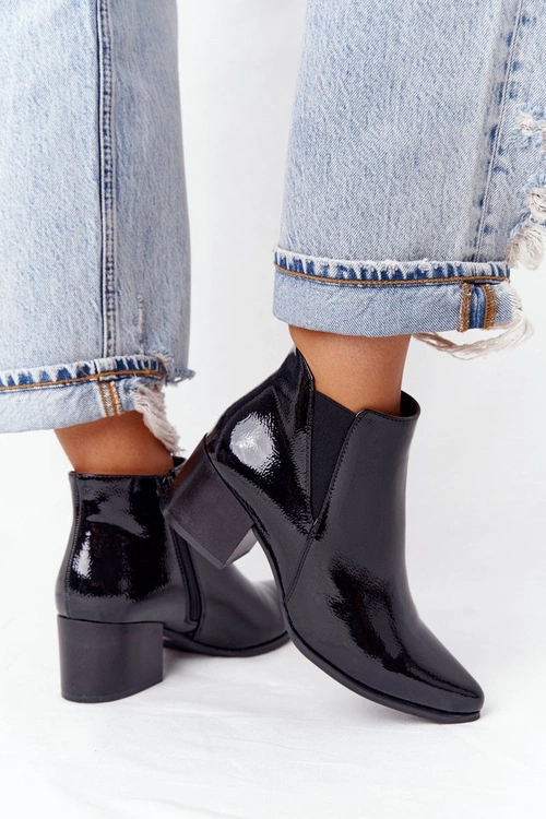 Lakierowane Botki Na Obcasie Sergio Leone BT153 Czarne