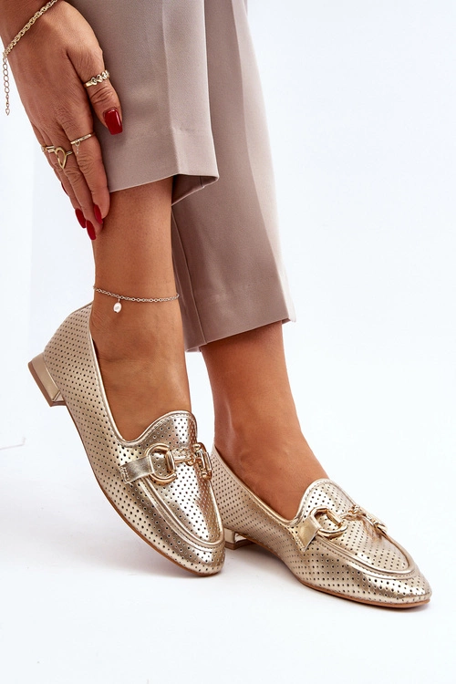 Mokasyny Damskie Na Płaskim Obcasie Z Ozdobą Złote Iluvana