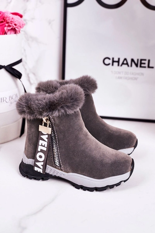 Dziecięce Ocieplane Botki Śniegowce Z Futerkiem Szare Love-Love