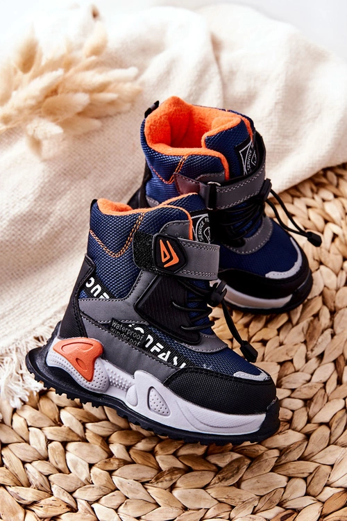 Ocieplane Botki Na Rzep Granatowo-Szare Darel