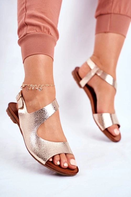 Damskie Sandały Laura Messi Skórzane 1116 Snake Złote Vollare