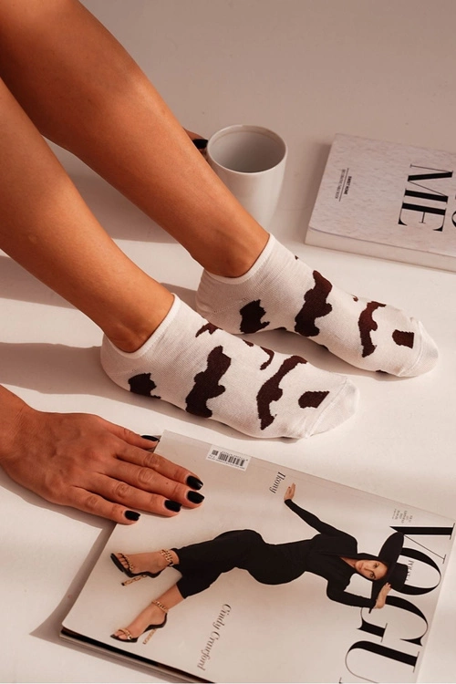 Skarpetki Stopki Damskie W Łaty Ecru