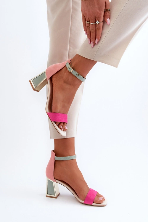 Sandały Zamszowe Na Słupku Fuksja Pholia