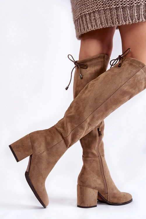 Kozaki Damskie Na Słupku Zamszowe Beżowe Corrig