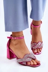 Sandałki Na Niskim Obcasie Z Dżetami Fuksja Monra