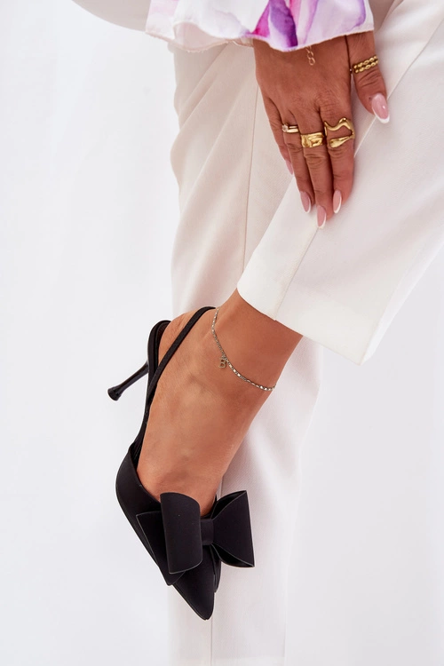 Szpilki Z Odkrytymi Piętami I Kokardką Czarne Eklevia